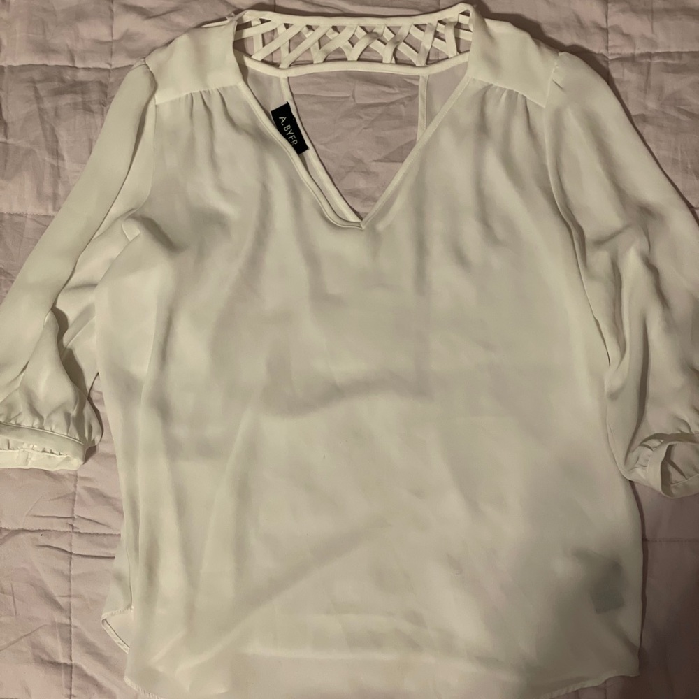 v-neck white flowy shirt with key hole back